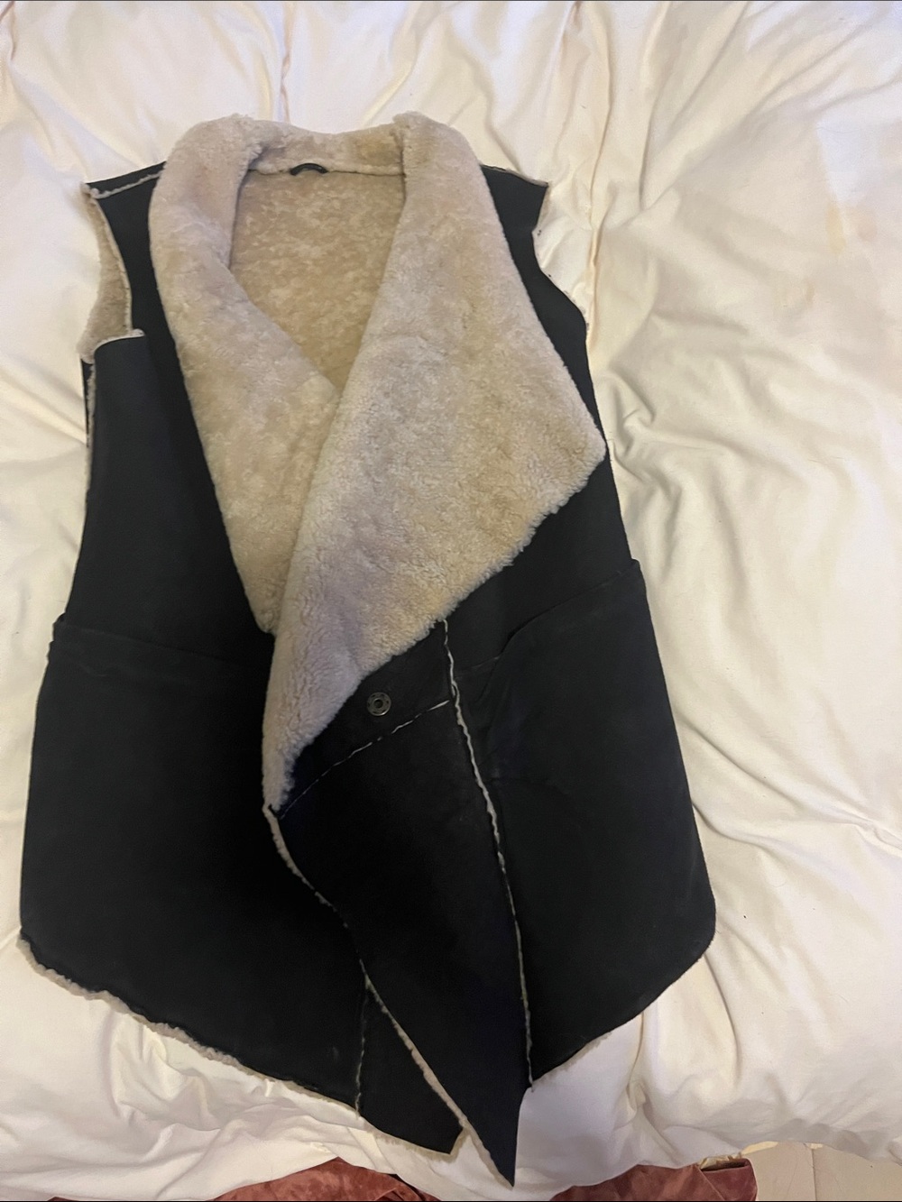 Giorgio Brato Black Sleeveless Shearling Vest with Cream Lining